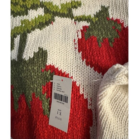 NWT Size 1X -Maeve Short-Sleeve Crew-Neck Veggie Motif Graphic Sweater Tomato - Picture 4 of 17